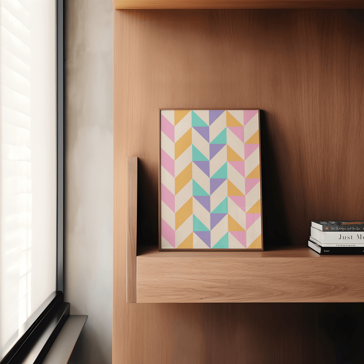 Abstract Pastel Print with gold and white colors, suited to hallway wall art