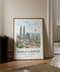 Landscape-format Kuala Lumpur Art Print with modern towers, birds, and hills