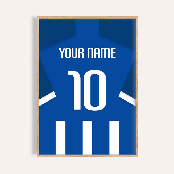 Centered Brighton Football Shirt Poster print with custom name and number 10
