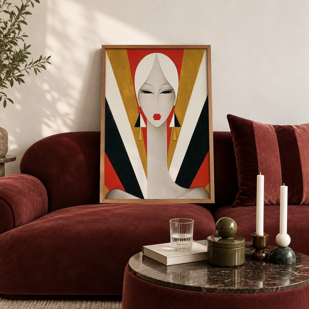 Gallery wall mockup featuring Art Deco Woman Portrait Print alongside geometric decor
