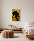 Panther Art Print on yellow, striking black panther for lounge