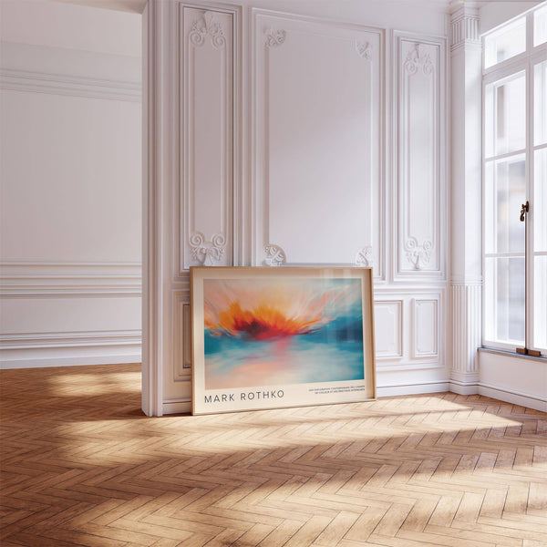 High-quality sea scape wall art with fiery orange and turquoise
