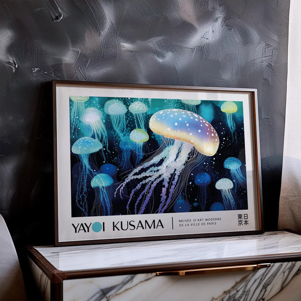 High-quality jellyfish wall art with deep blue hues