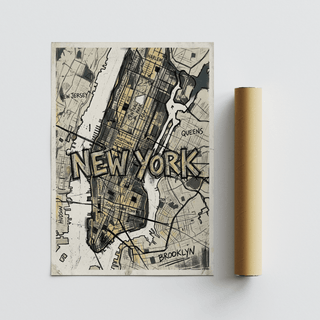 Top section wall art map poster featuring Harlem label and surrounding waterways