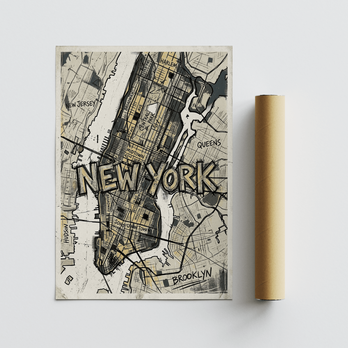 Top section wall art map poster featuring Harlem label and surrounding waterways