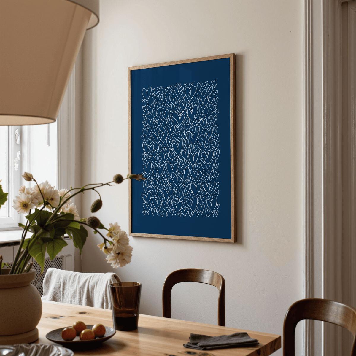Whimsical Art with Hearts print in Blue and Beige for kids’ rooms