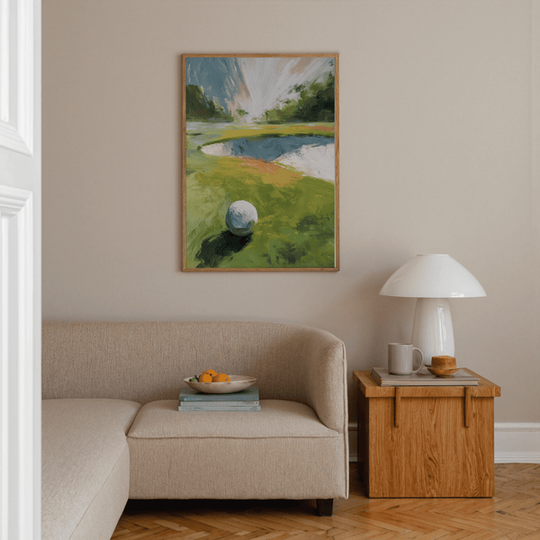 Low-angle Golf Landscape Wall Art featuring ball shadow and bunker