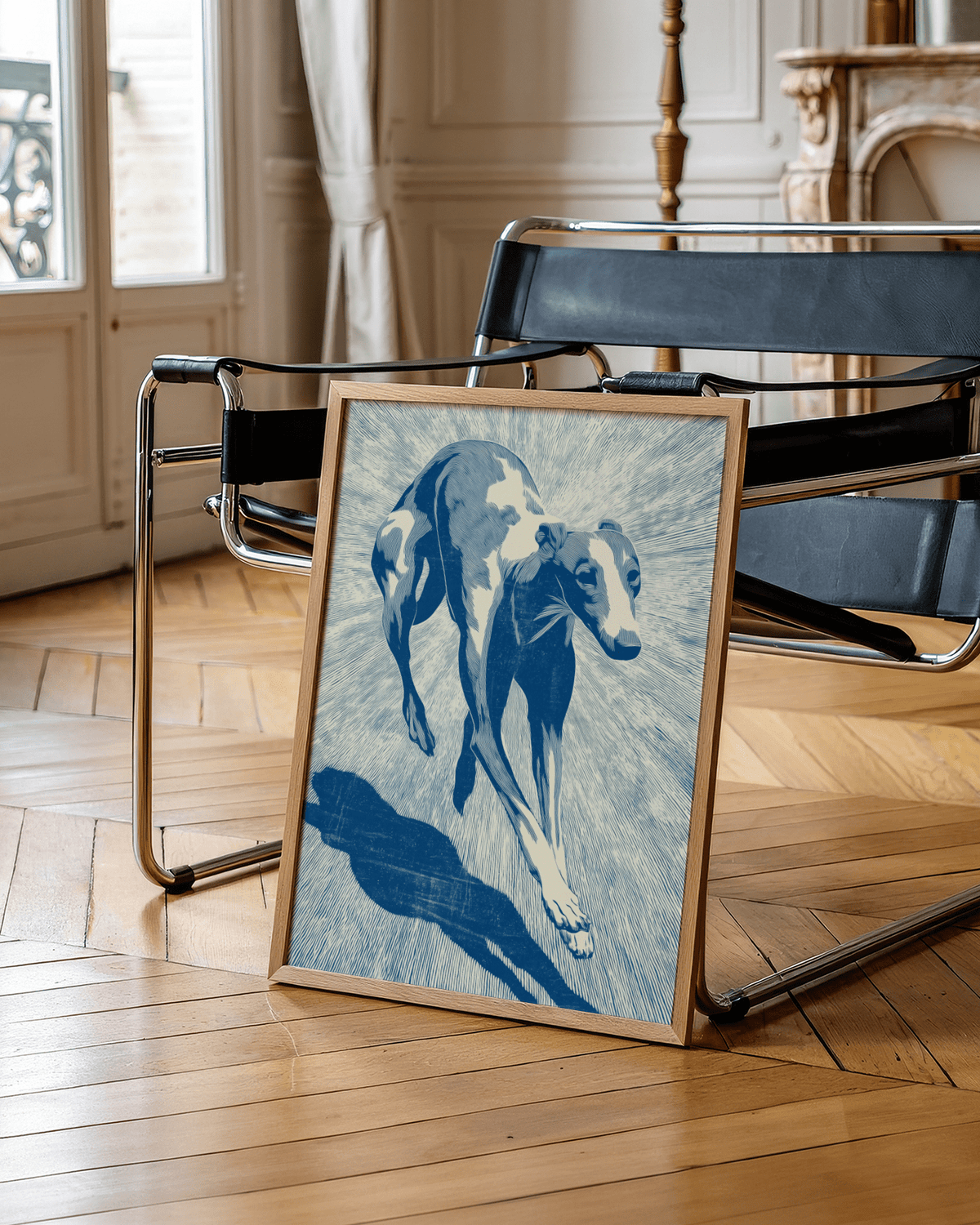 Modern Dog Wall Art with Blue tones for bedroom wall art