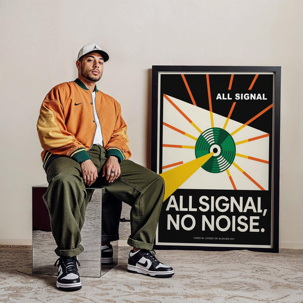 Mid-century inspired vinyl record poster for music-themed decor.