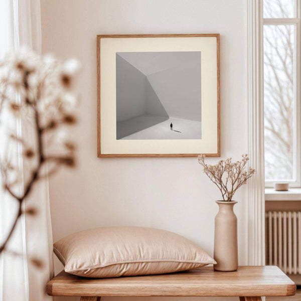 Conceptual wall art exploring solitude and space in modern design.
