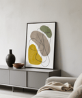 Geometric Abstract Poster wall decor with Yellow, Green, Brown, Beige for dining area