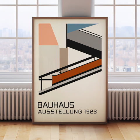 Geometric Bauhaus 1923 inspired wall art with muted colours for contemporary decor

