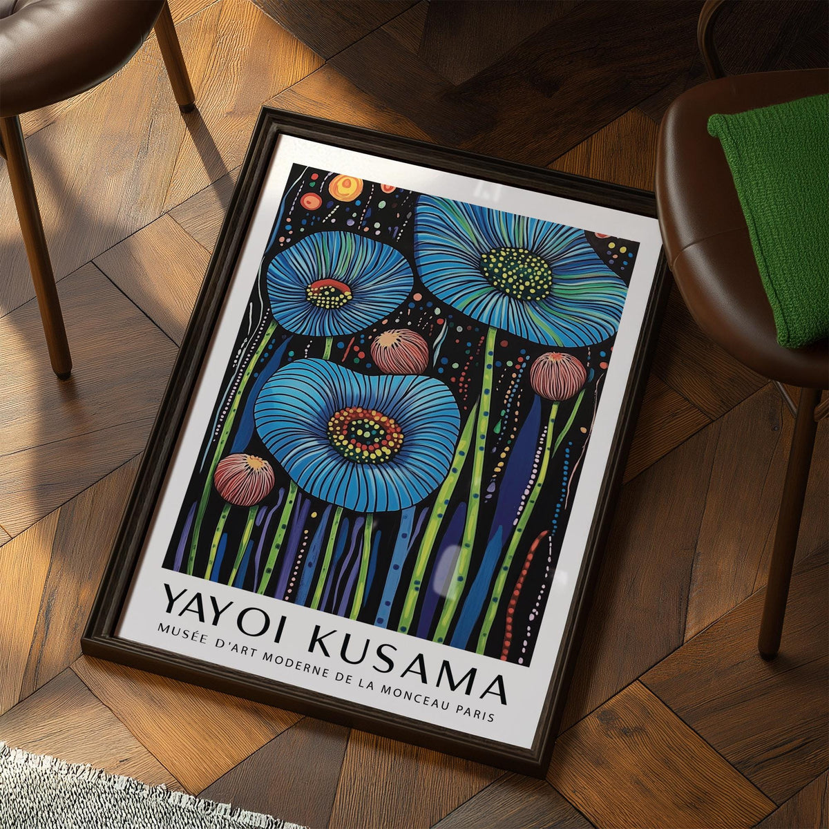 Contemporary Wall Art Floral with green and purple striped stems.