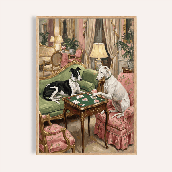 Vintage Dog Wall Art with Pink, Green, White, and Black hues for living room wall art