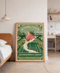 Showcasing Wimbledon championships poster print with strawberries and cream text panel