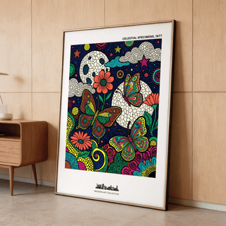 Full artwork view of night sky scene in Psychedelic Nature Poster with swirling flowers