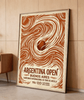 Graphic tennis poster print with Argentina Open headline and Spanish event lettering