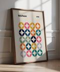 Colorful wall art office print with bold overlapping circles in a retro Bauhaus pattern.