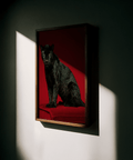 Striking Black Panther Art Print in red and black for hallway display