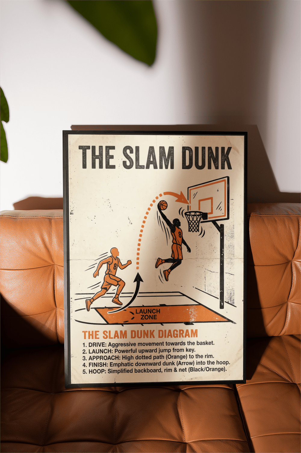 Full view of Slam Dunk Diagram Art with title text, launch zone label, and dunk sequence poster