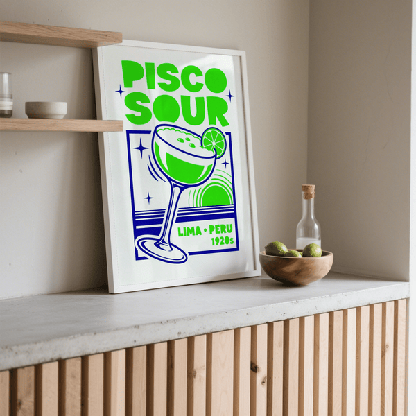 Pisco Sour Wall Art with a lively Green palette for trendy kitchen poster
