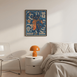 Centered bakeneko figure surrounded by leaf accents and cloud motifs