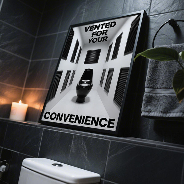 Graphic Bathroom Funny Print of a surreal restroom scene with vents and toilet.