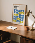 Clean-lined Bauhaus Modern Office Wall Decor print with repeating shapes.