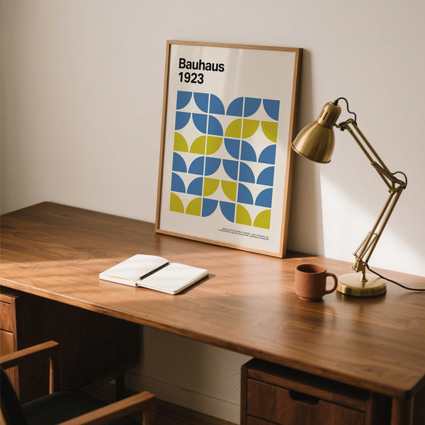 Clean-lined Bauhaus Modern Office Wall Decor print with repeating shapes.