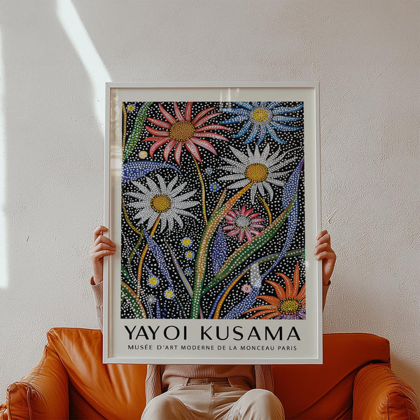 Bold abstract botanical wall art in a pop-art floral style with high contrast tones.