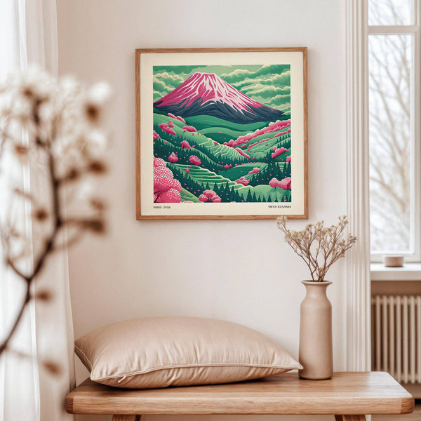 contemporary mountain landscape art with bold colours
