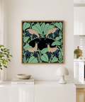 Colorful Animal Wall Art print featuring spotted deer surrounded by stylized leaves