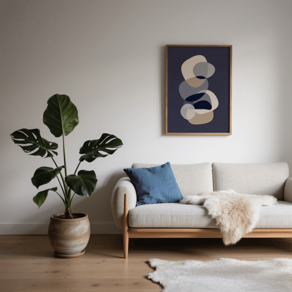 abstract modern art wall art in Blue Gray White Beige for living room