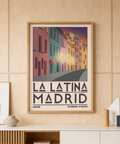 Framed Madrid City Wall Art print featuring bold LA LATINA typography