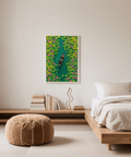 Colorful Water Lily Poster featuring pond scene in blue and yellow for hallway