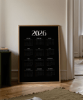 Black and White Modern Calendar Print for stylish bedroom wall