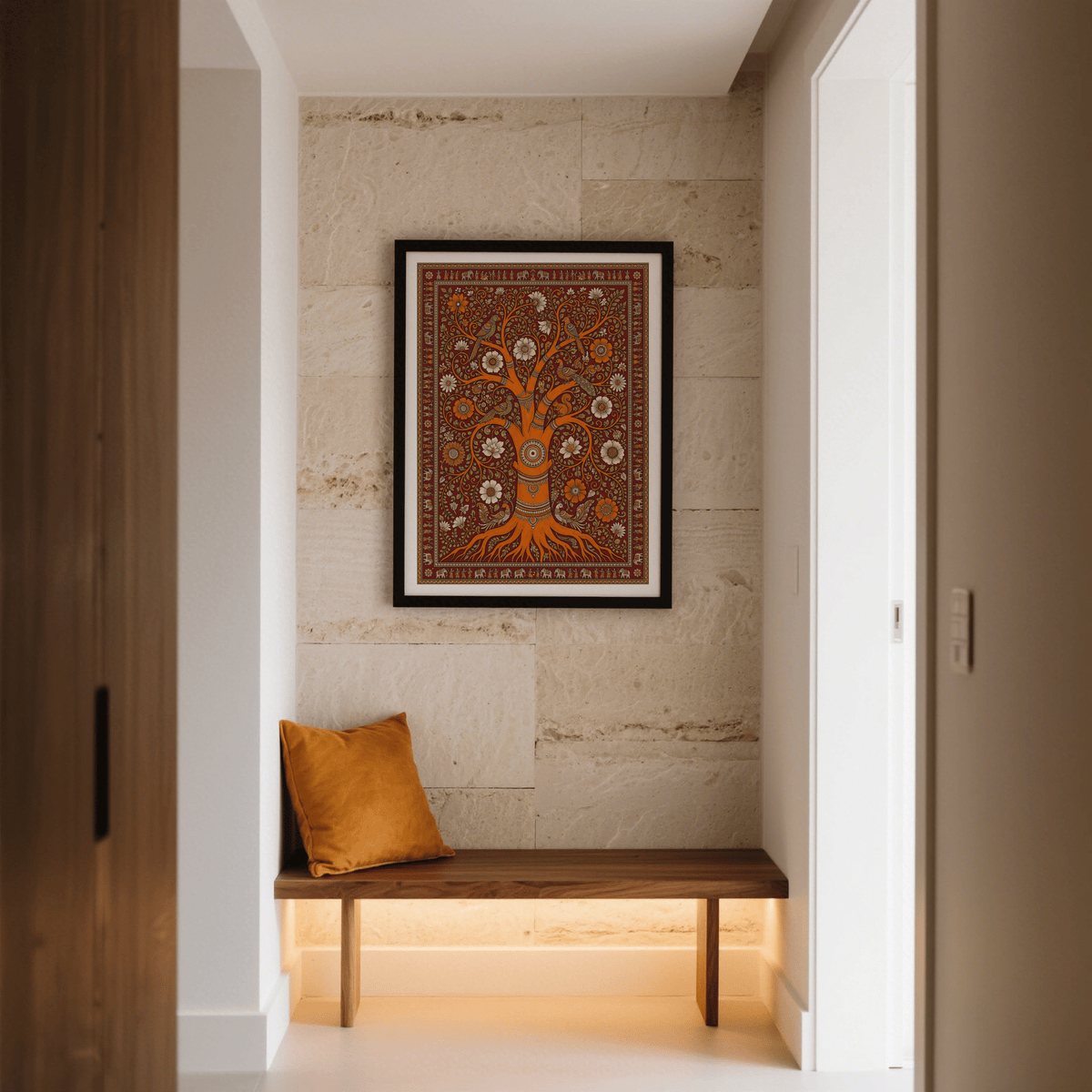 Symmetrical Tree of Life Art wall art print with birds and flowers
