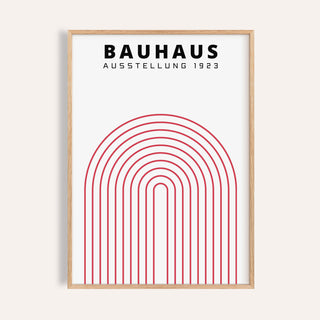 Original Bauhaus poster featuring a bold red arch and geometric lines