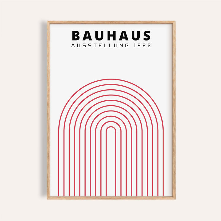 Original Bauhaus poster featuring a bold red arch and geometric lines