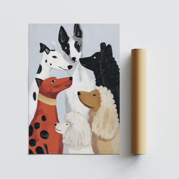 Colorful Dog Poster in Gray and Beige for creative studio art print