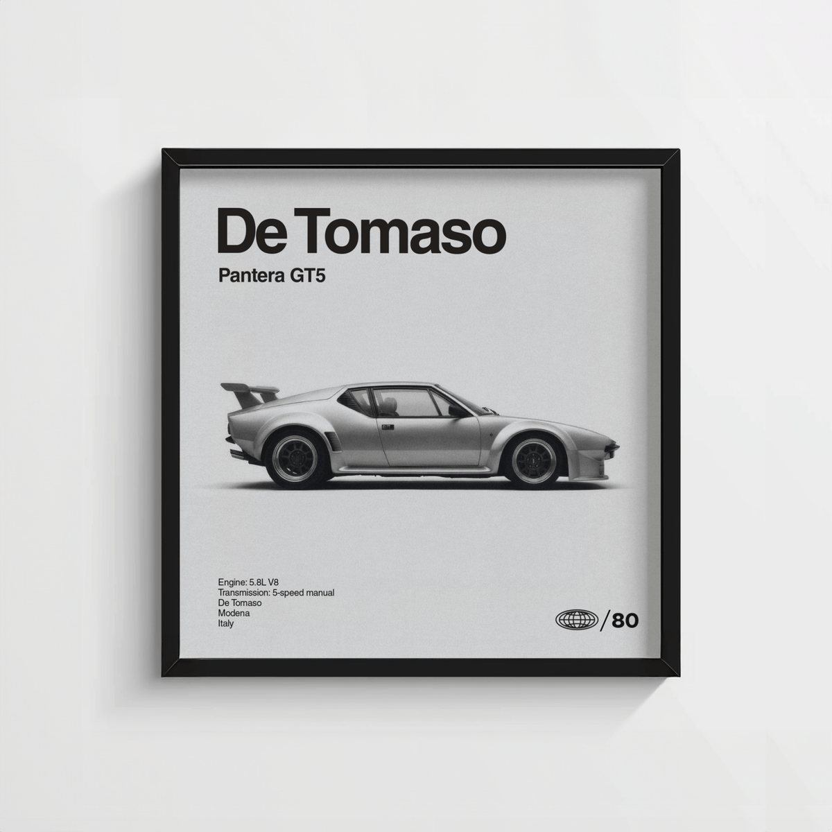 Gray shaded De Tomaso Pantera GT5 Print, designed for man cave wall art