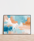 blue pink abstract painting poster in Blue, Pink, Orange, White for creative studio