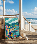 Colorful Coastal Art Print in Blue and Green for entryway art print display.
