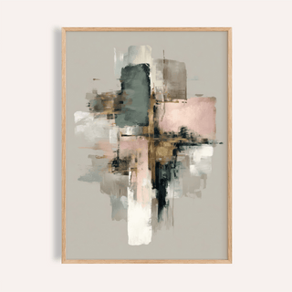 Framed Pink and Gold Abstract Art of abstract geometric shapes in pink and gold