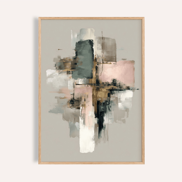 Pink and Gold Abstract Art with green, gold, and beige for a living room wall art print