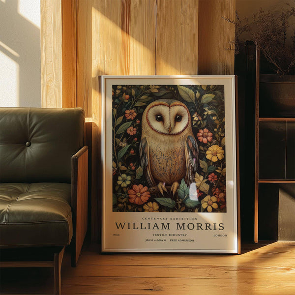 Barn owl-focused owl prints with lush floral setting for hallway decor