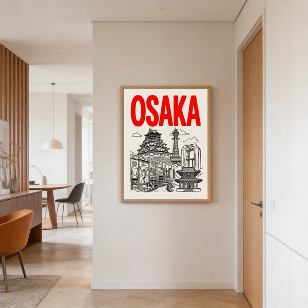 Top-heavy title poster with Osaka City Print and clustered landmarks below