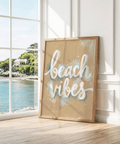 Inspirational Beach Vibes Wall Art in Beige and White for studio