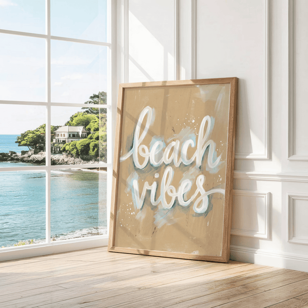Inspirational Beach Vibes Wall Art in Beige and White for studio