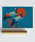 Cranes Artwork poster for stylish living room decor with orange and blue theme